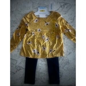 Carter's Toddler Girls 3T Floral Yellow & Blue 2 PC Set Long Sleeve Leggings NWT